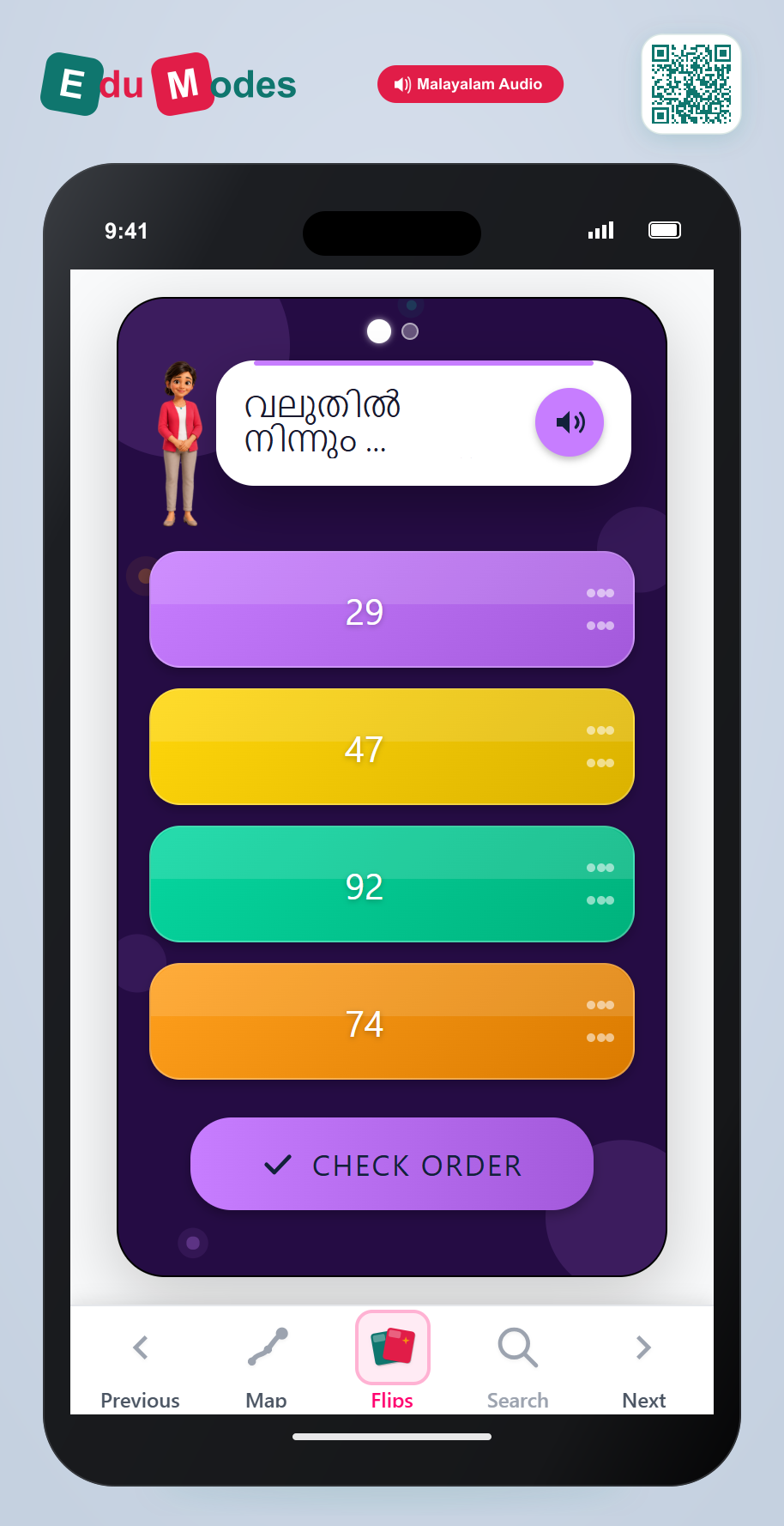 Put numbers up to 100 in order - Part 8 (Malayalam) - Interactive Learning Game Preview