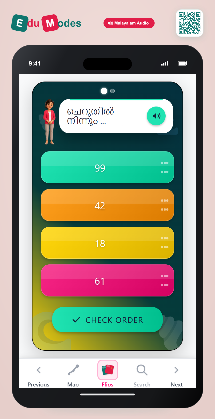 Put numbers up to 100 in order - Part 9 (Malayalam) - Interactive Learning Game Preview