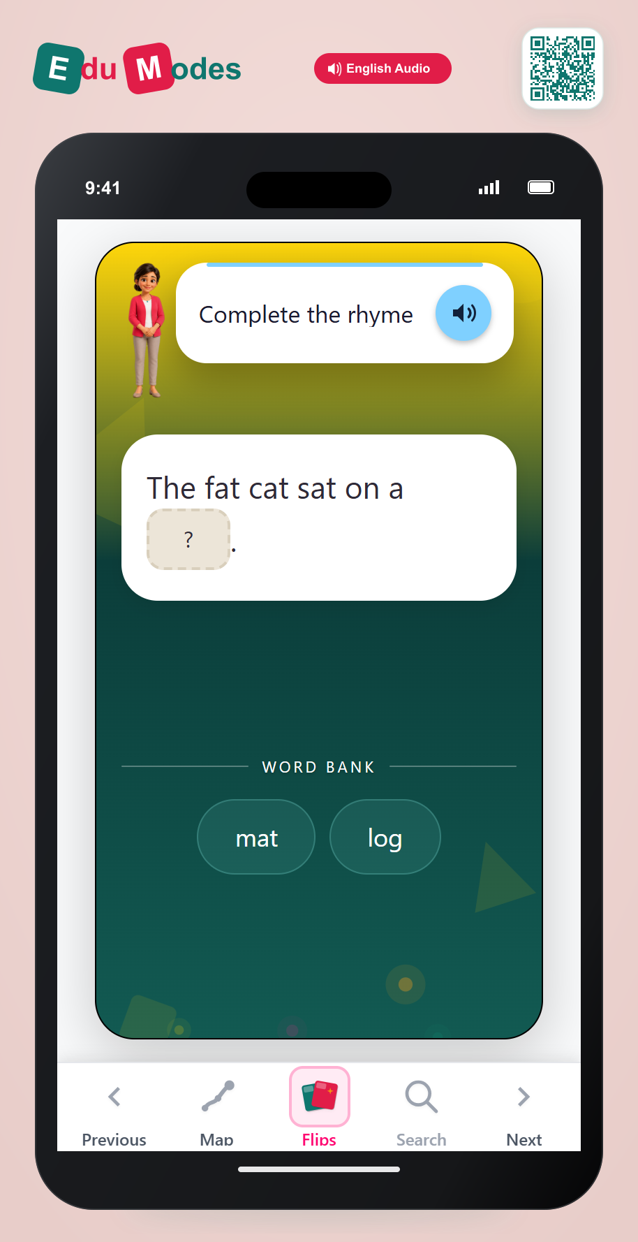 Complete the Rhyme: cat - Interactive Learning Game Preview