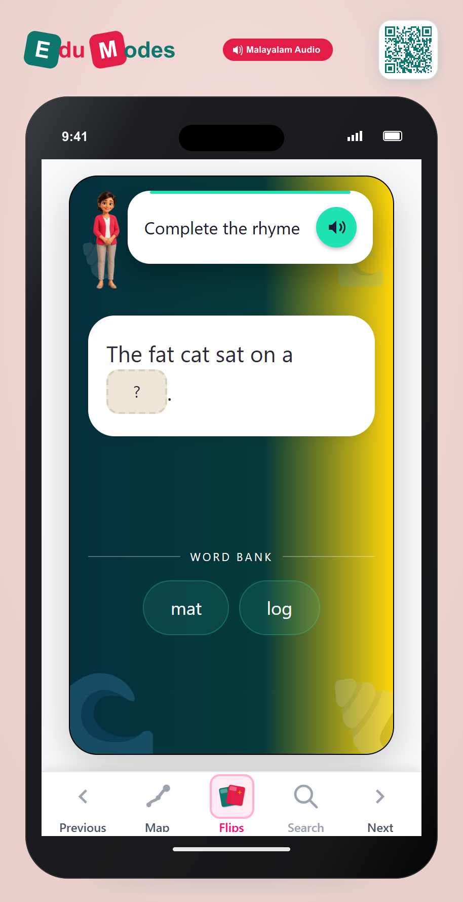 Complete the Rhyme: cat (Malayalam) - Interactive Learning Game Preview