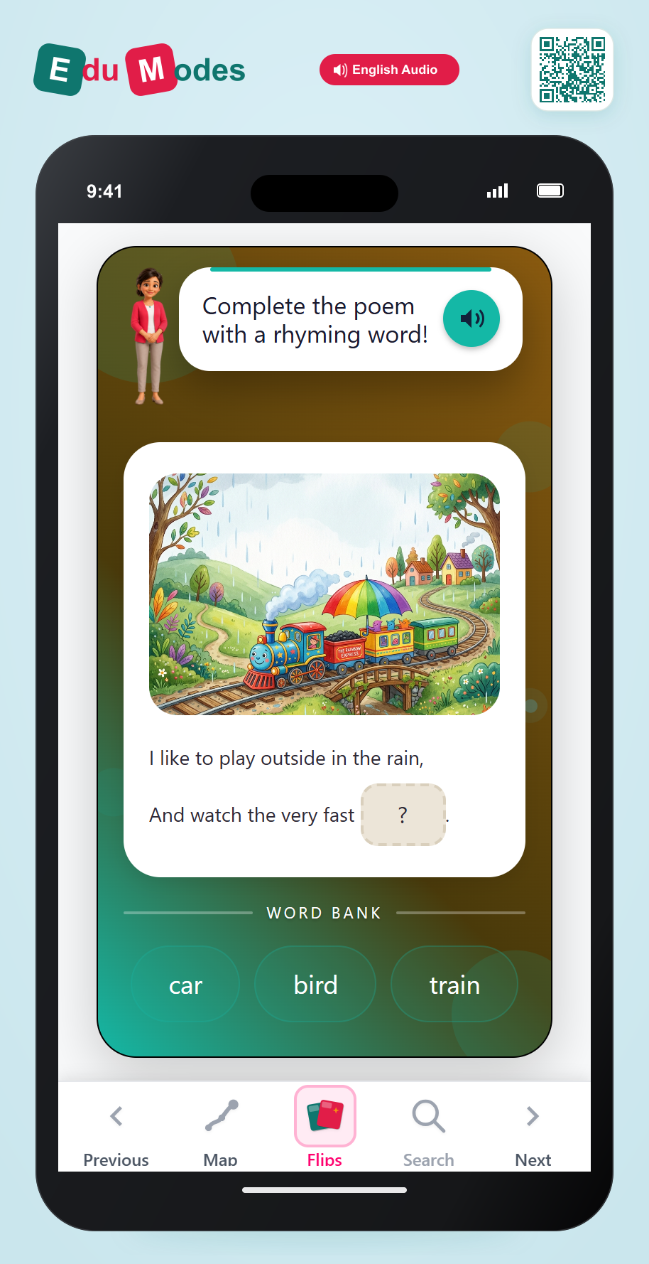Poem Rhymes: rain and train - Interactive Learning Game Preview