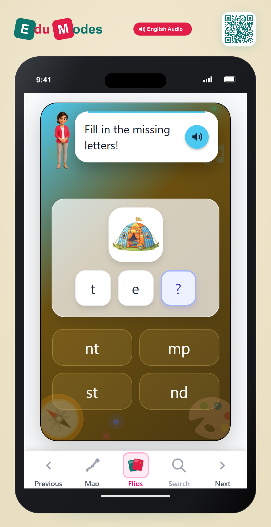 Spell the word tent - Interactive Learning Game Preview
