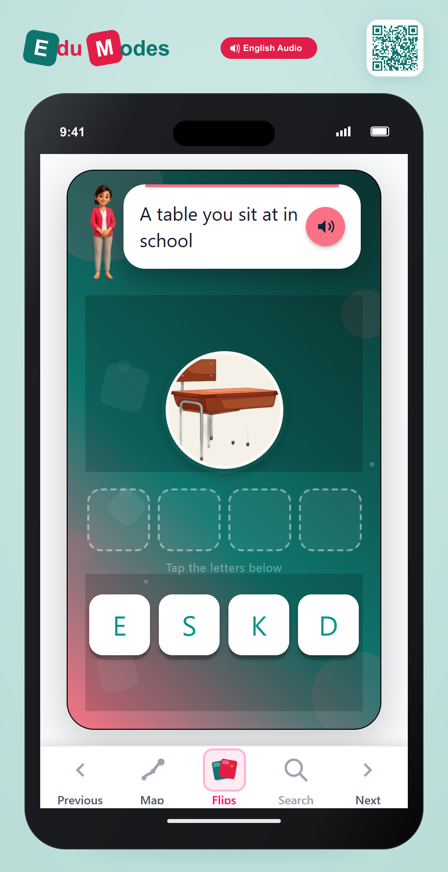 Spell the word desk - Interactive Learning Game Preview