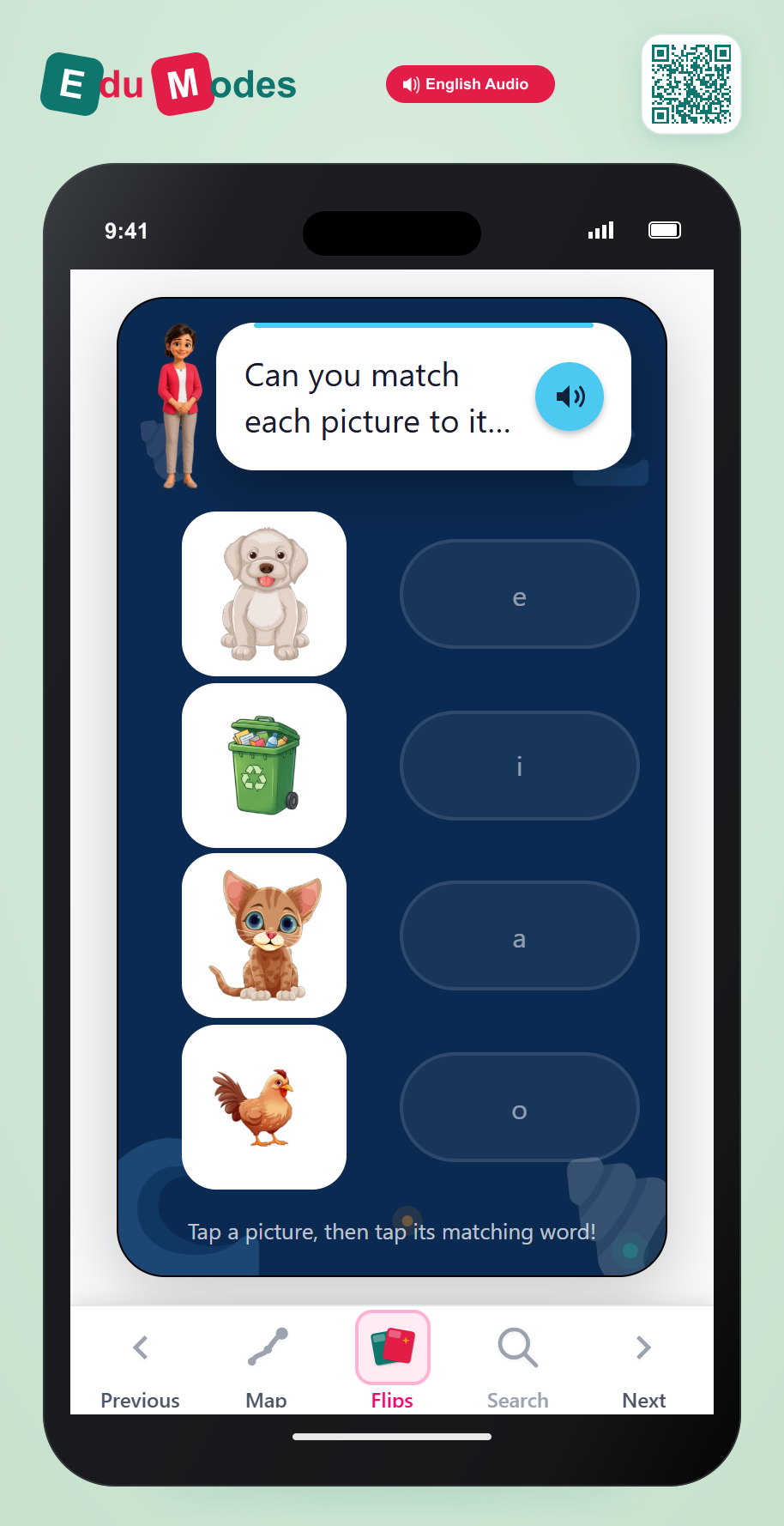 Match Image to Vowel 1 - Interactive Learning Game Preview
