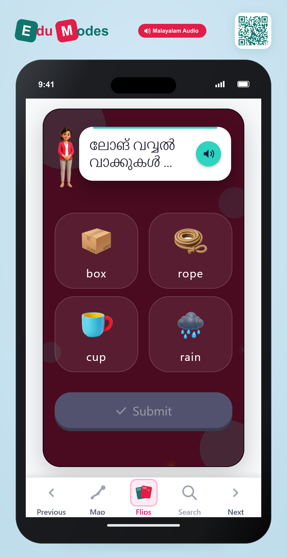 Find Mixed Long Vowel Words (Malayalam) - Interactive Learning Game Preview