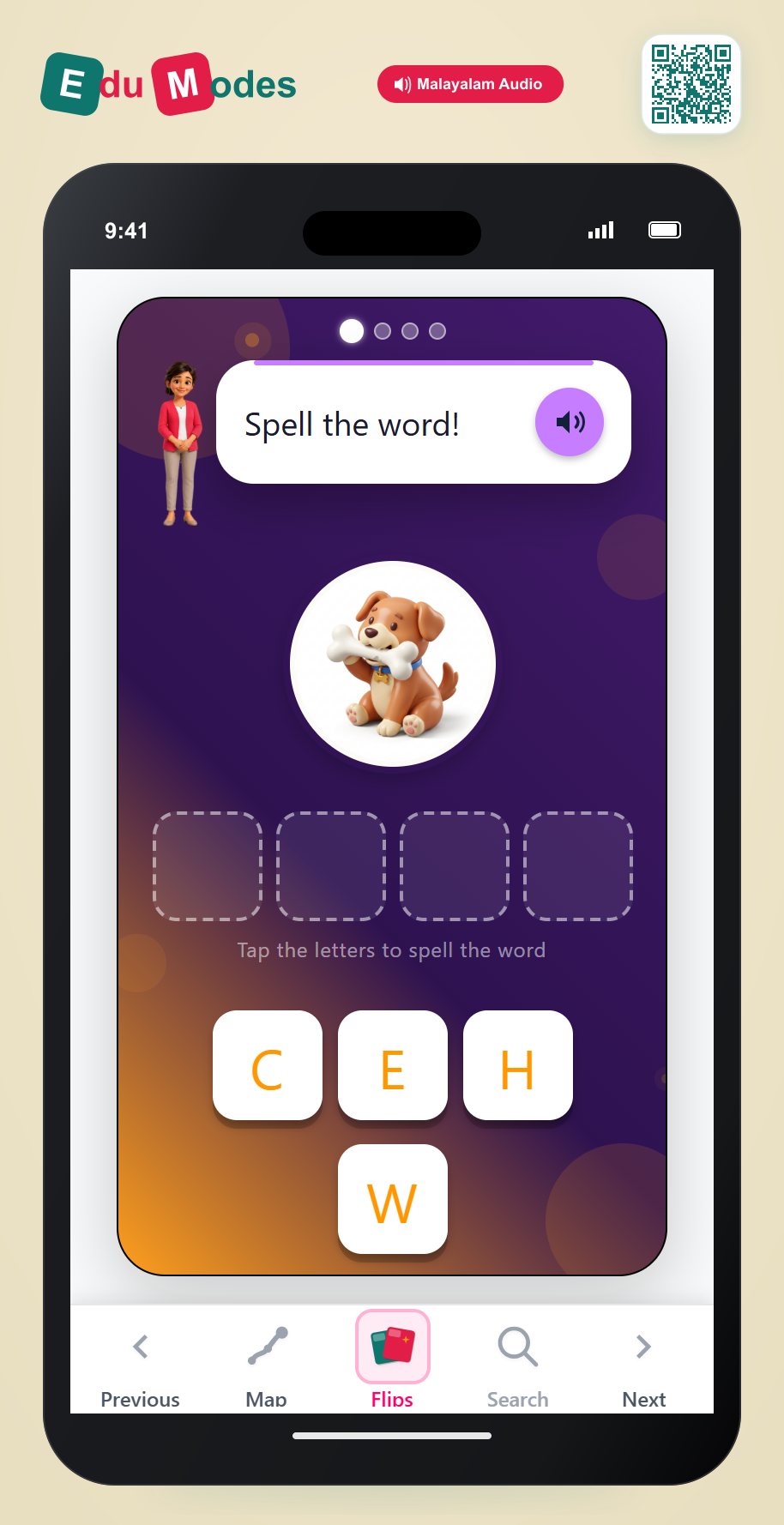 Long "u" Patterns: ew - Word Scramble (Malayalam) - Interactive Learning Game Preview
