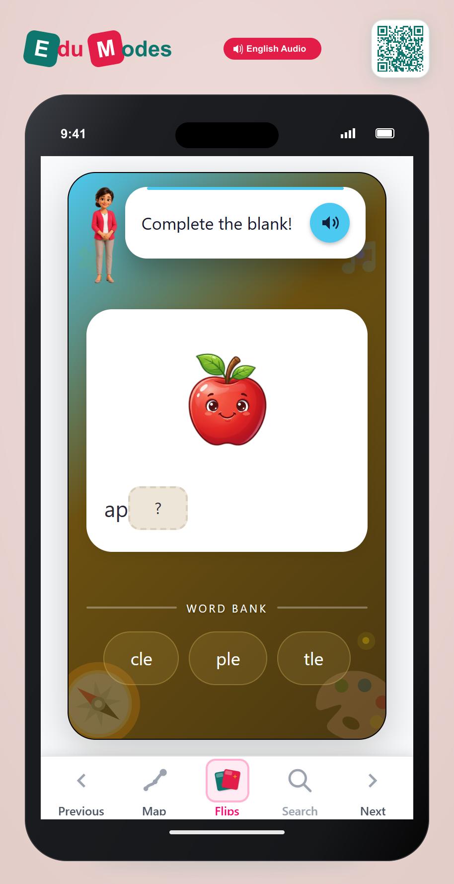 Spell consonant-l-e words - Apple - Interactive Learning Game Preview