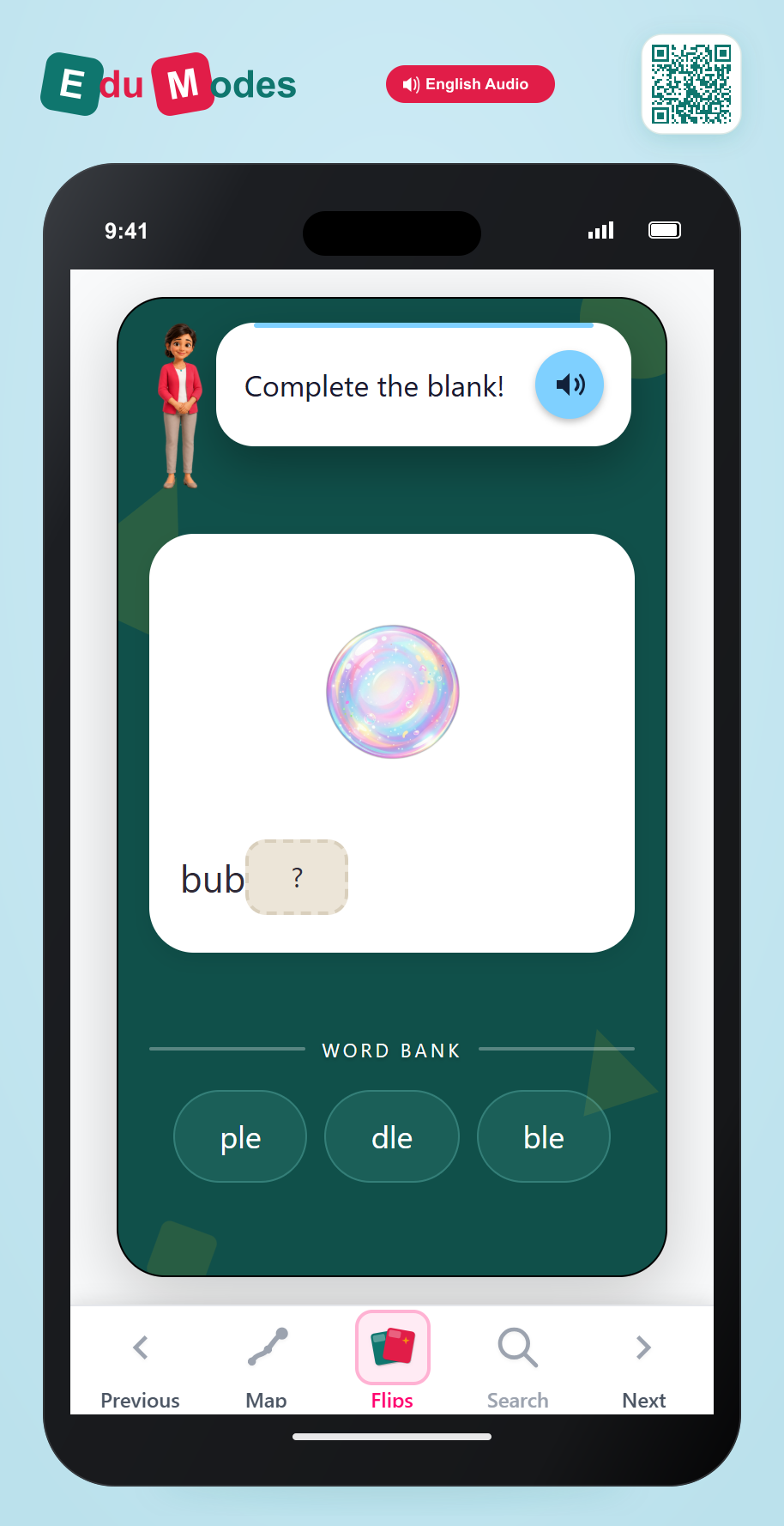 Spell consonant-l-e words - Bubble - Interactive Learning Game Preview