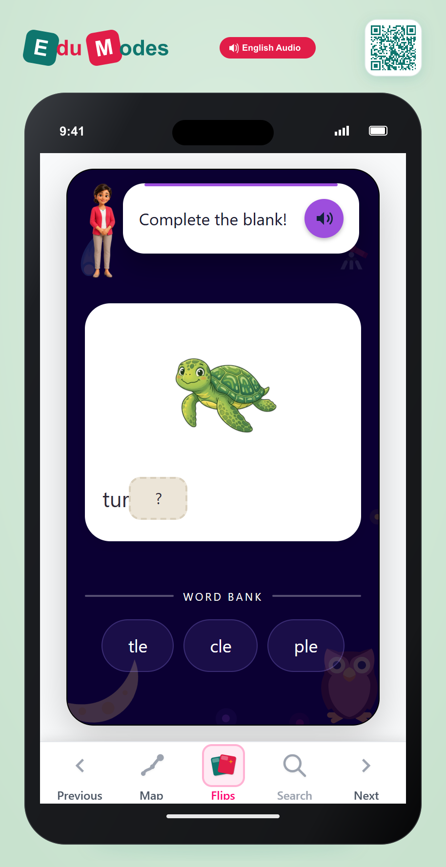 Spell consonant-l-e words - Turtle - Interactive Learning Game Preview