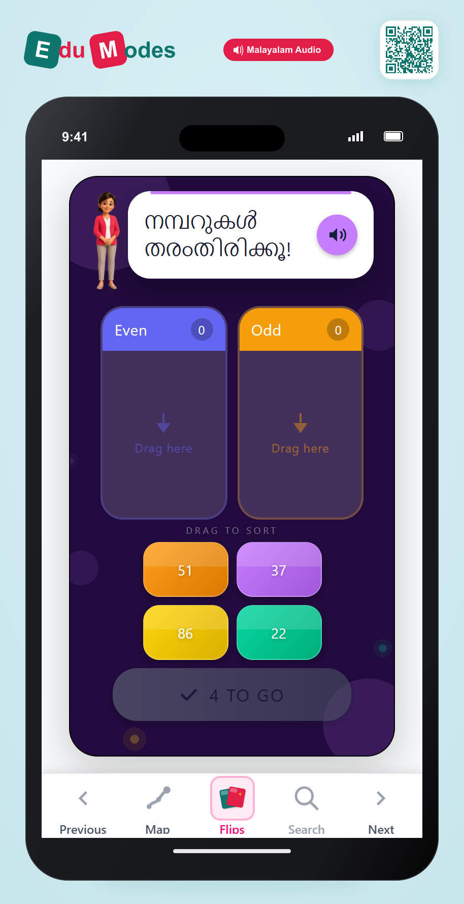 Sort Even and Odd (2-digit) (Malayalam) - Interactive Learning Game Preview