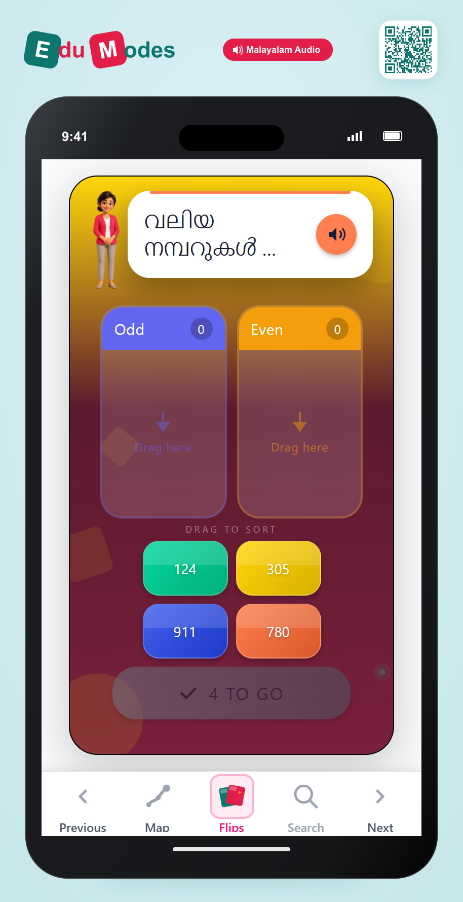 Sort Even and Odd (3-digit) (Malayalam) - Interactive Learning Game Preview