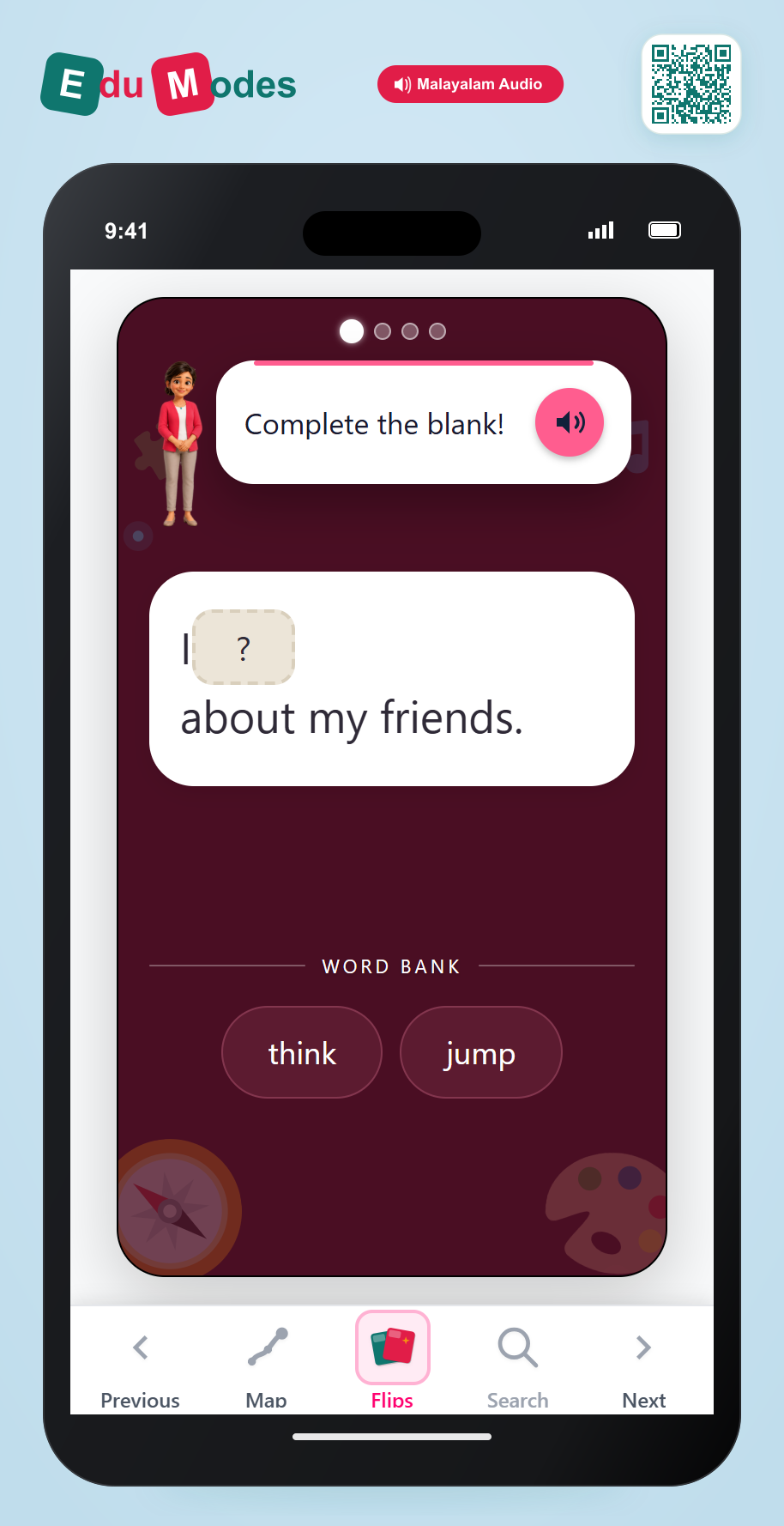 Mental Action Verbs (Malayalam) - Interactive Learning Game Preview