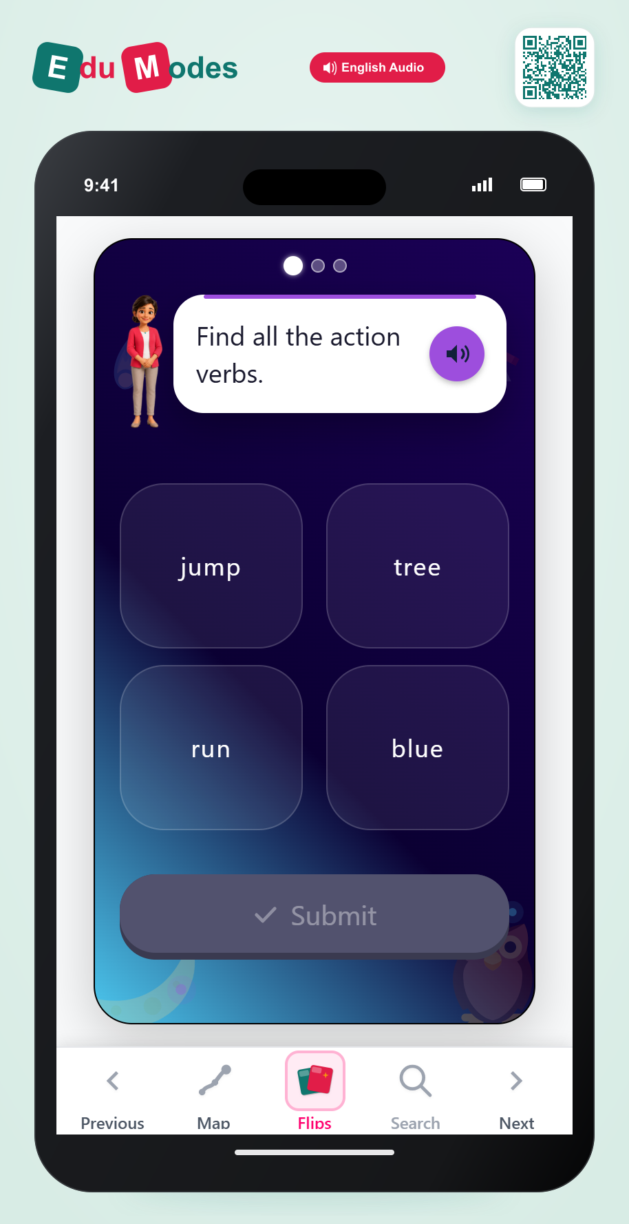 Find all action verbs - Interactive Learning Game Preview
