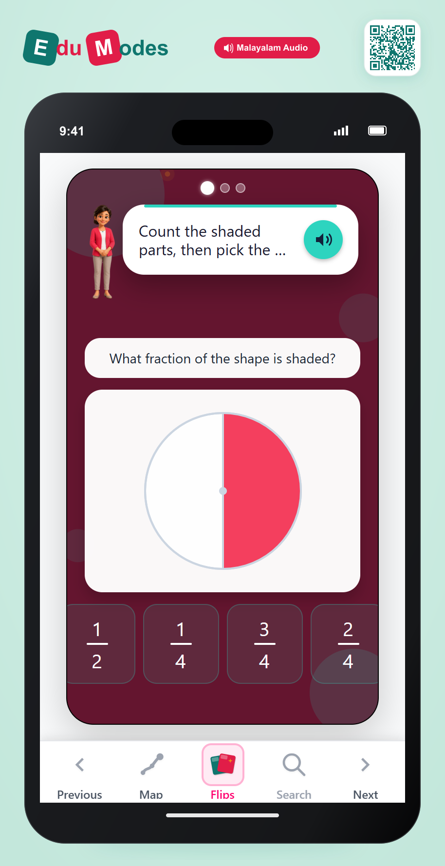 Reading Shape Fractions (Malayalam) - Interactive Learning Game Preview