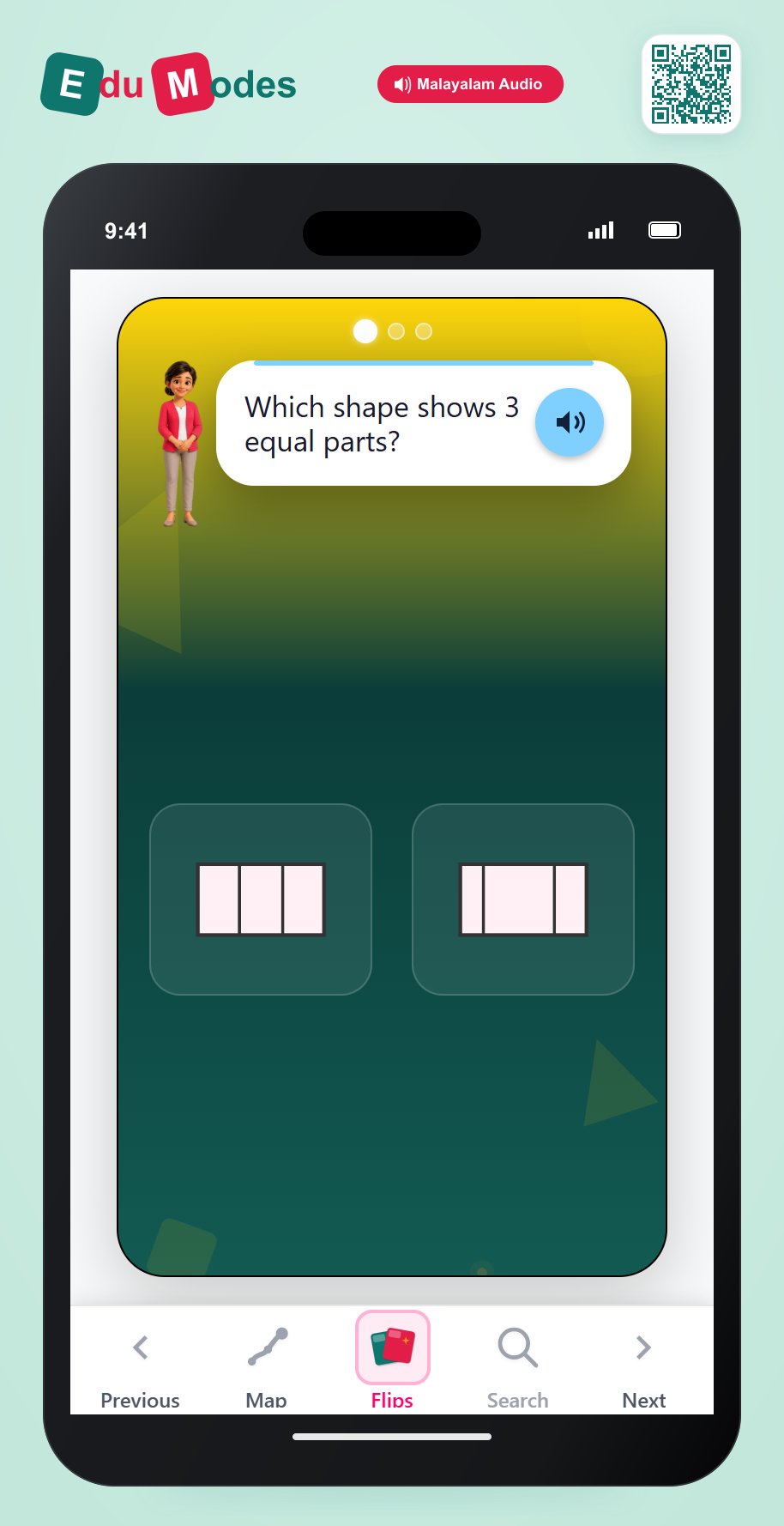 Find Equal Thirds (Malayalam) - Interactive Learning Game Preview