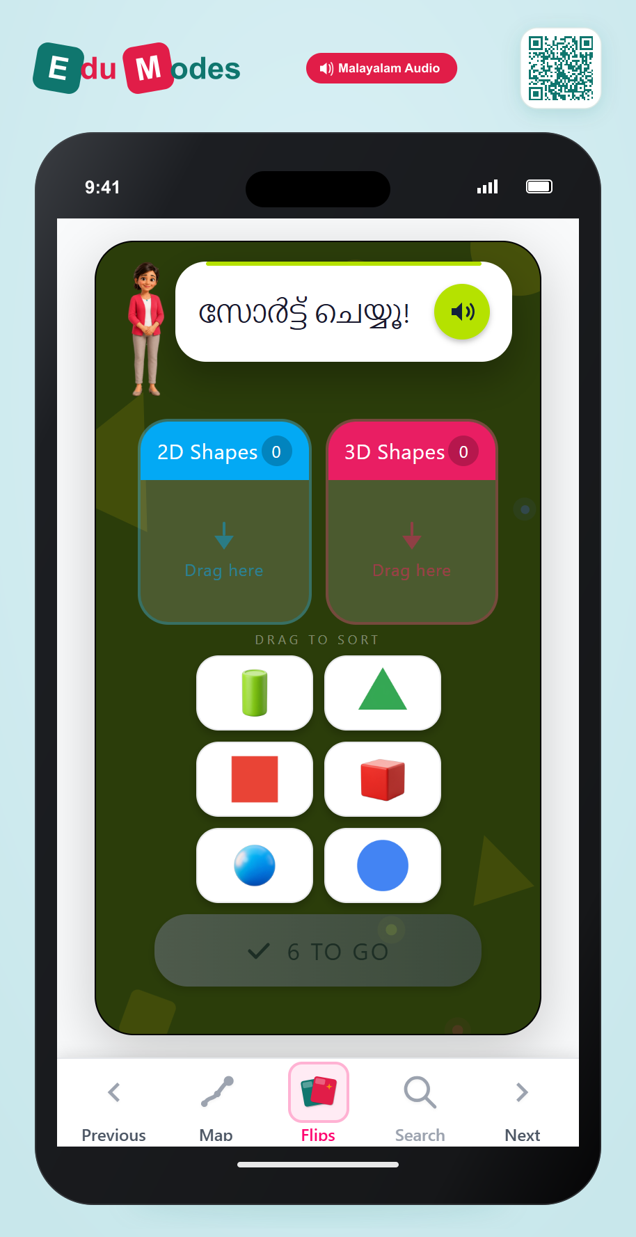 Sort 2D vs 3D Shapes (Malayalam) - Interactive Learning Game Preview