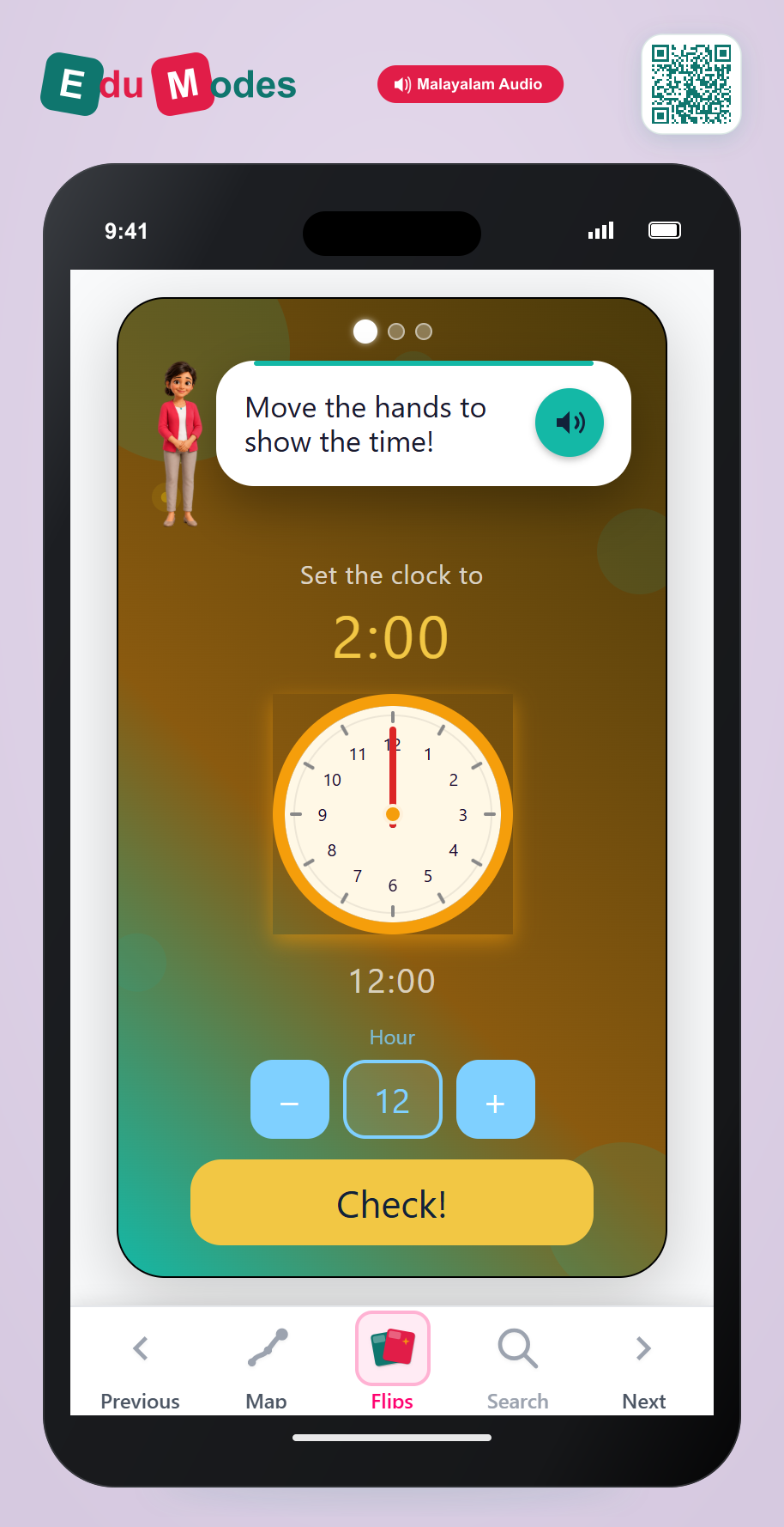 Match analogue clocks and times - Set exact hours (Malayalam) - Interactive Learning Game Preview