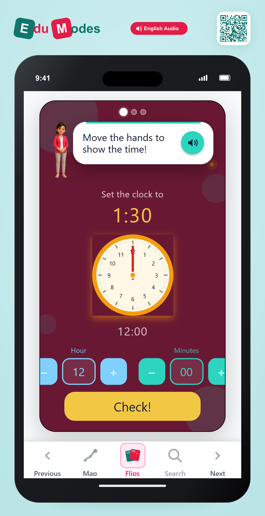 Match analogue clocks and times - Set half past - Interactive Learning Game Preview