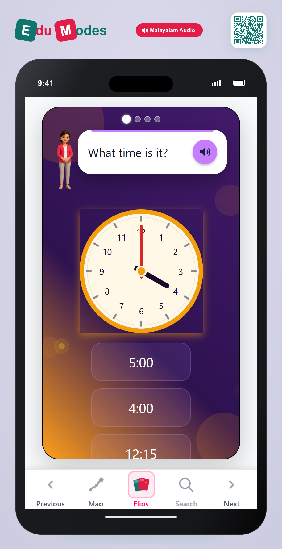 Match analogue clocks and times - Review (Malayalam) - Interactive Learning Game Preview