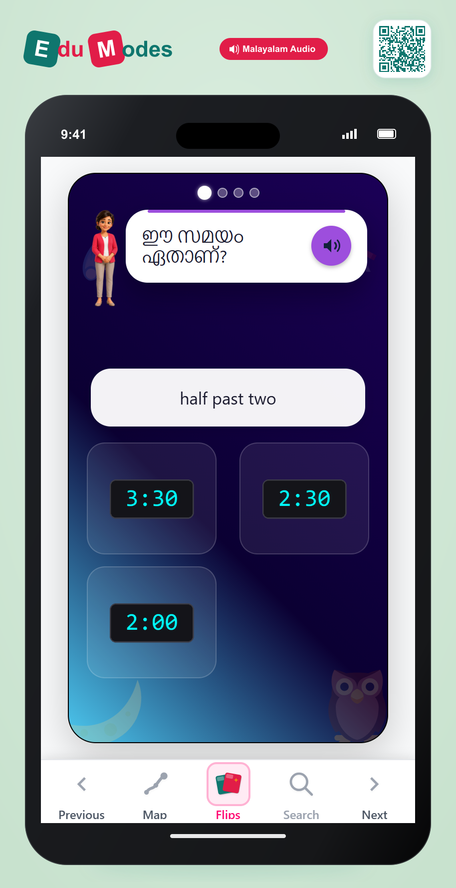 Half Hours - Digital Clocks (Malayalam) - Interactive Learning Game Preview