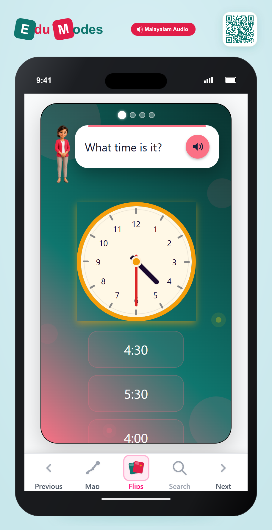 Read Clocks - Half and Quarter Past (Malayalam) - Interactive Learning Game Preview