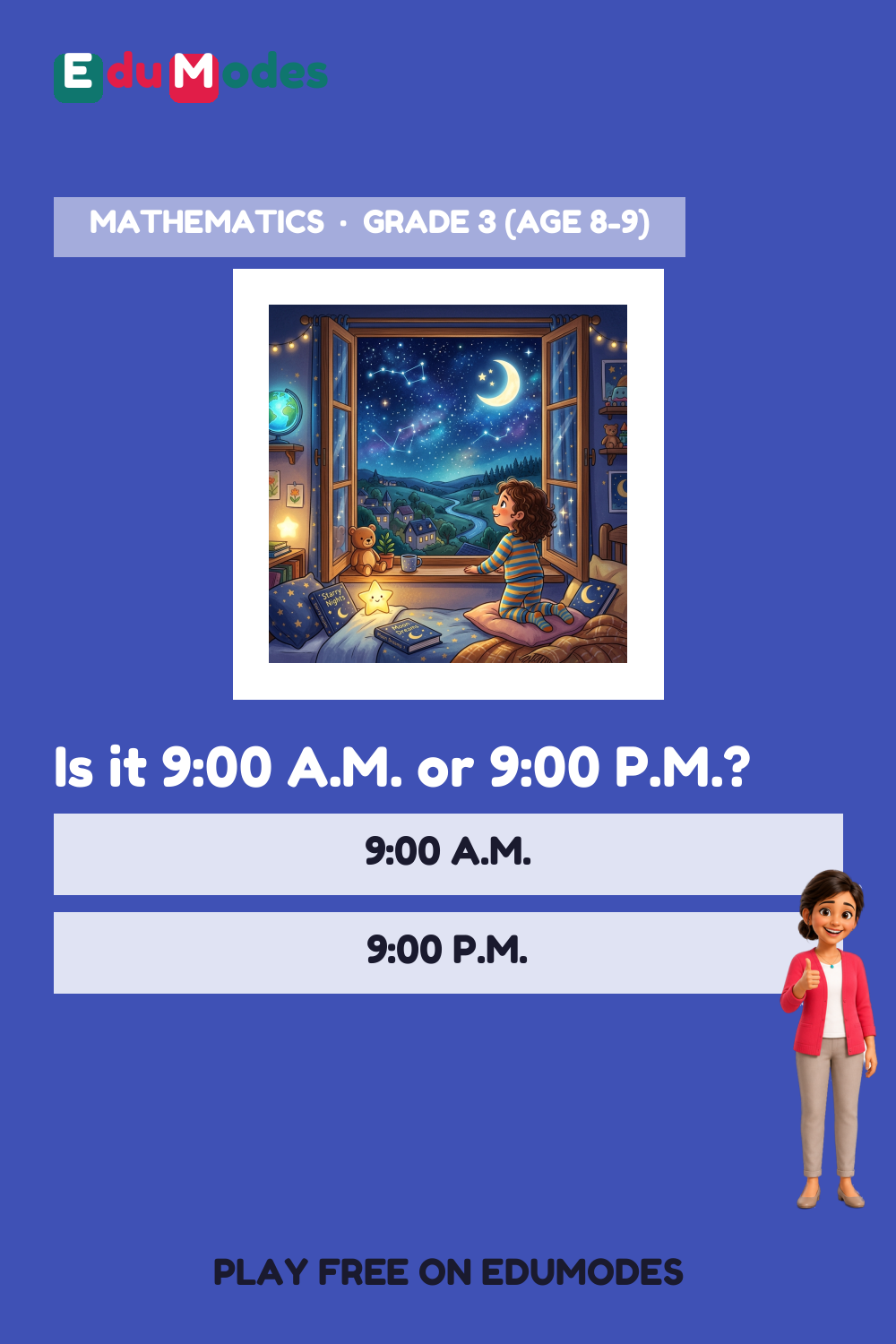 A.M. or P.M. - Night Scene - Interactive Learning Game Preview
