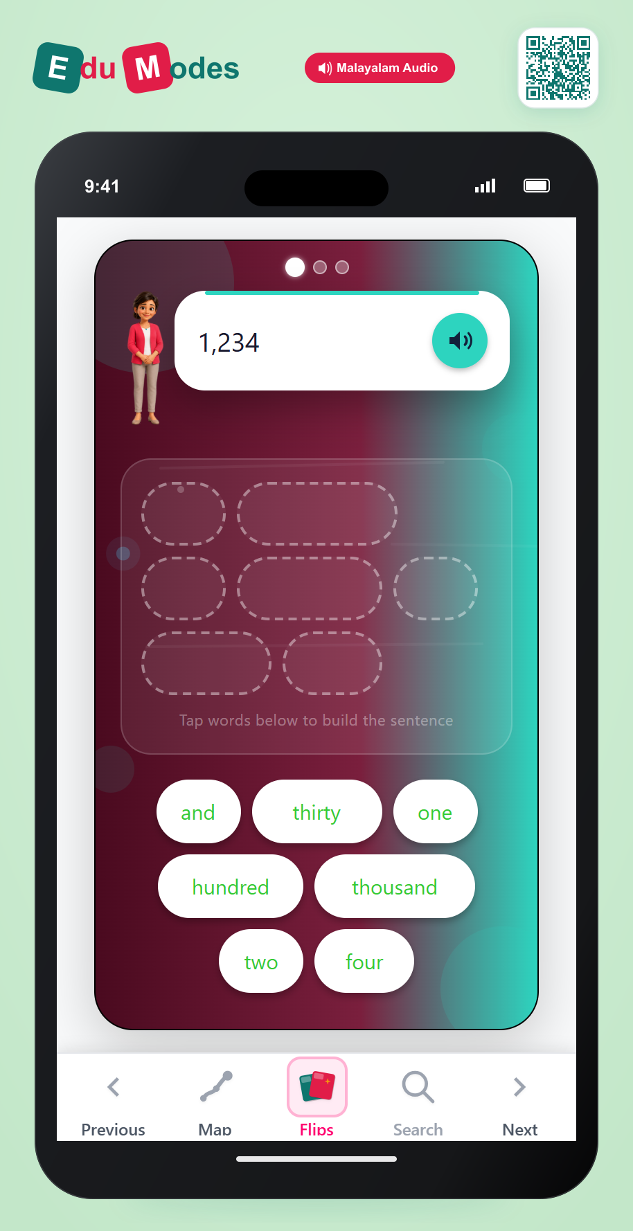 4-Digit Digits to Words (Malayalam) - Interactive Learning Game Preview