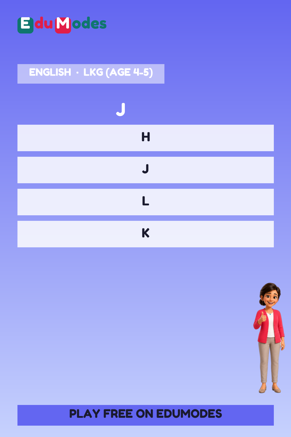 Uppercase Letters J, K, L (Malayalam) - Interactive Learning Game Preview
