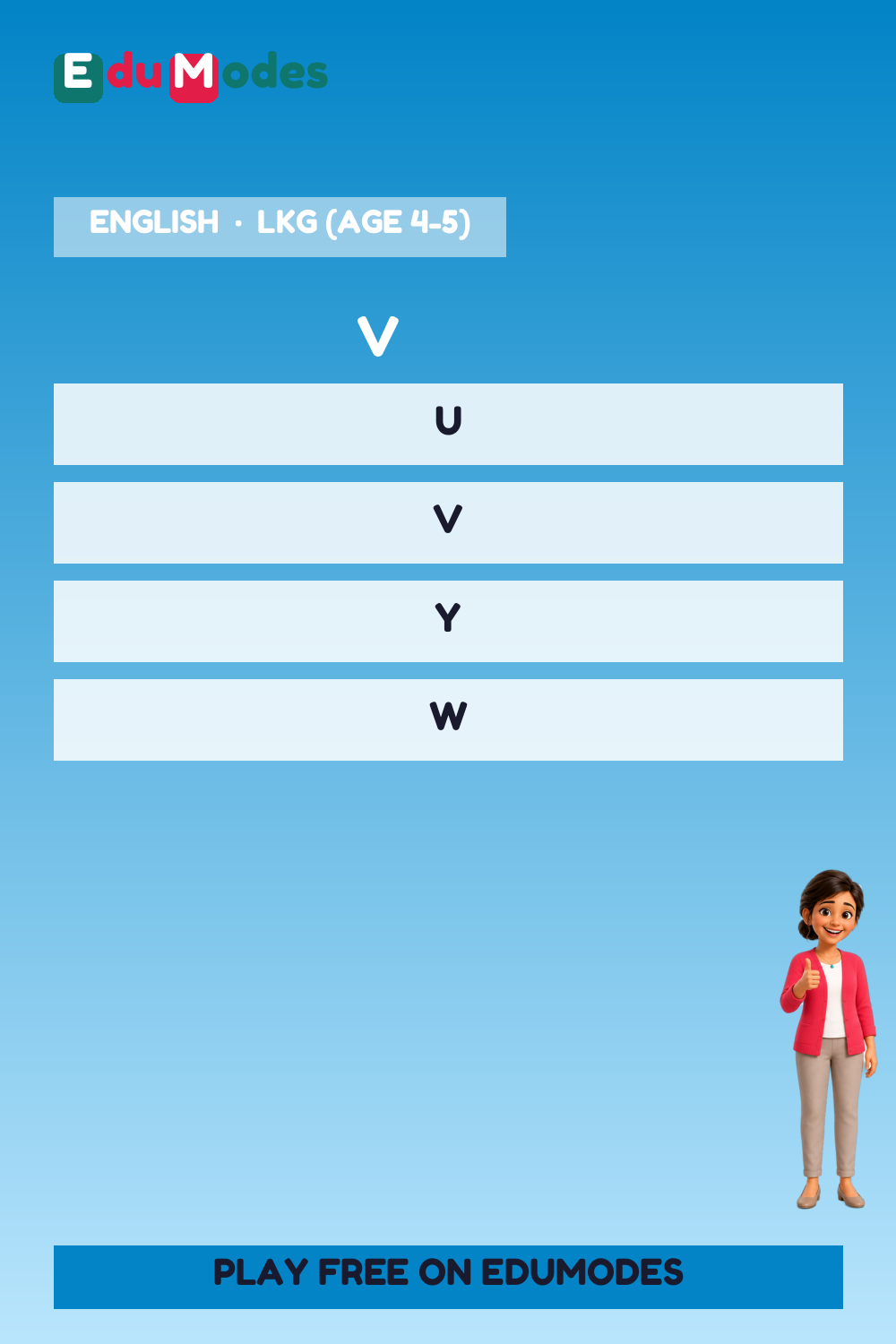 Uppercase Letters V, W, X (Malayalam) - Interactive Learning Game Preview