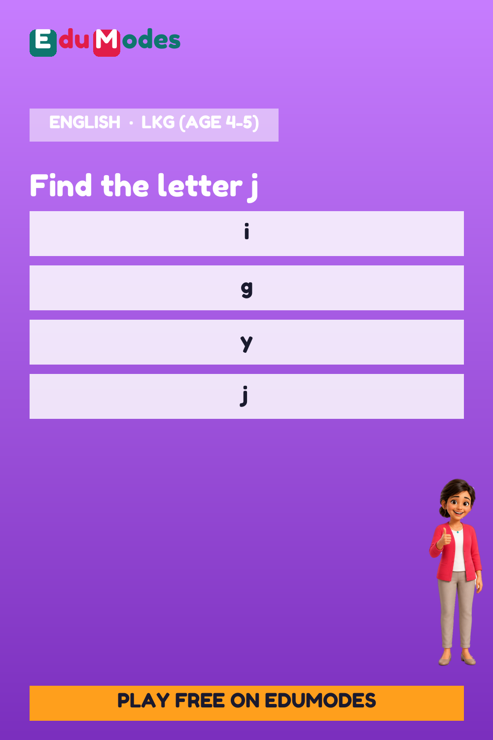 Lowercase Letters j, k, l - Interactive Learning Game Preview