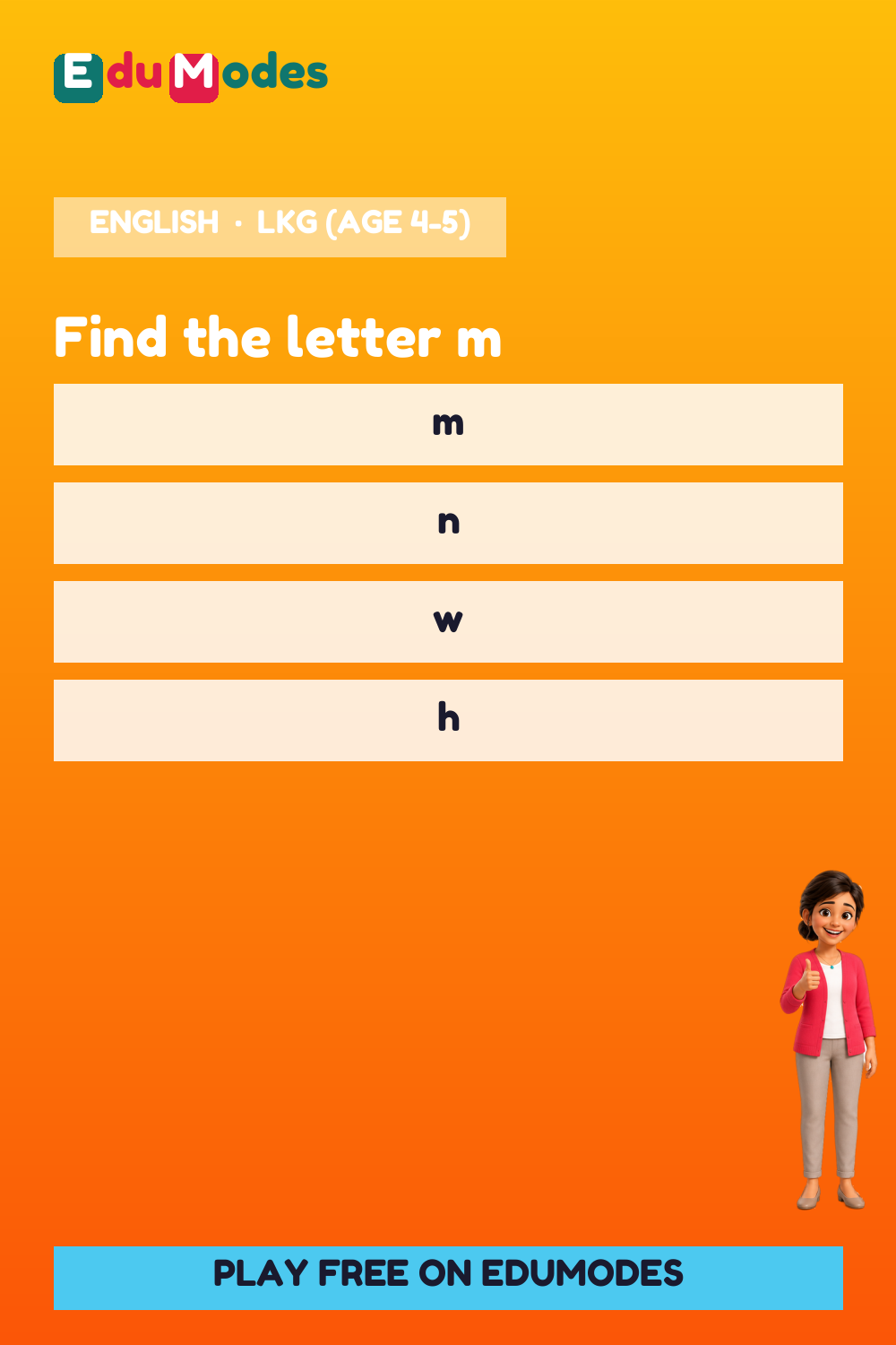 Lowercase Letters m, n, o - Interactive Learning Game Preview