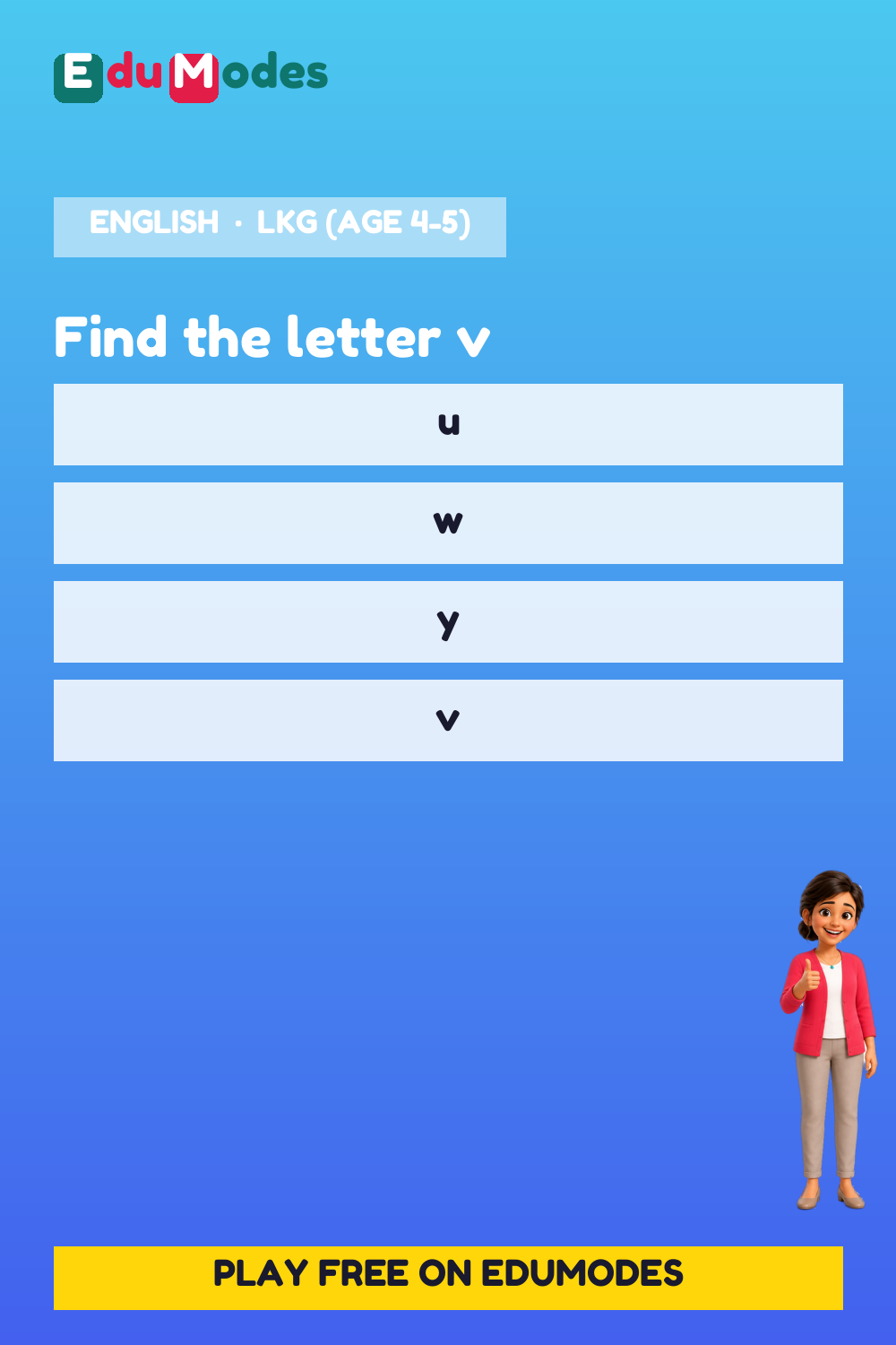 Lowercase Letters v, w, x - Interactive Learning Game Preview