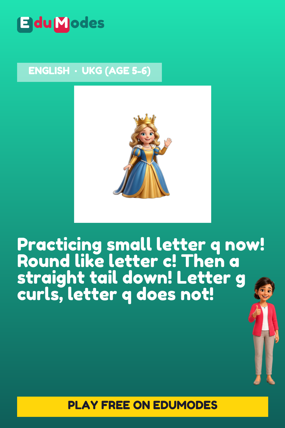 Trace the Small Letter q Again - Interactive Learning Game Preview