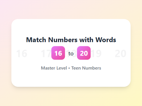 Match Numbers 16-20 with Words