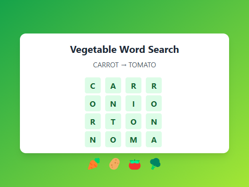 Find Vegetable Words in Grid