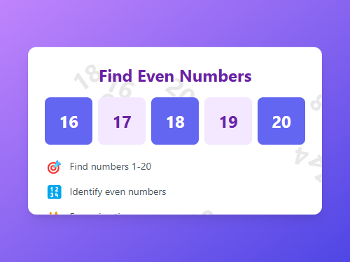 Find Even Numbers 1-20