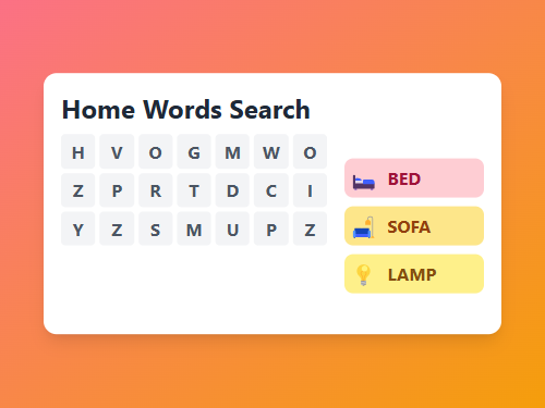 Find Home Items Word Search