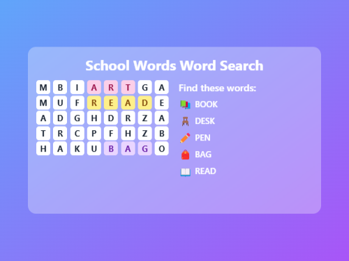 Find School Words in Grid