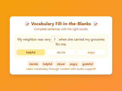 Fill-in-the-Blanks: Advanced Words Learning 3