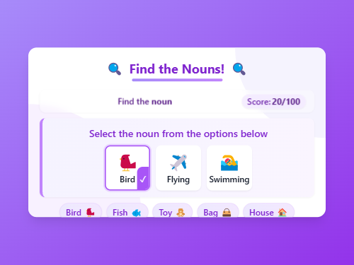 Find Bird, Fish, and More Nouns