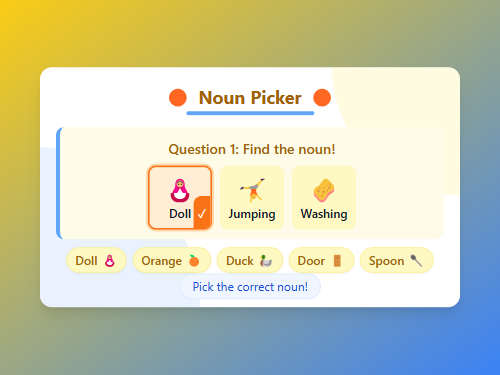 Find the Noun: Doll, Duck, Spoon