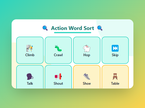 Sort the Action Words: Climb, Talk