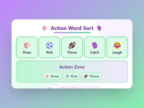 Sort the Action Words: Draw, Catch